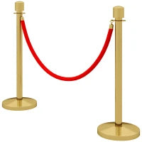 Colonnine Segnapercorso in Acciaio Inox Oro con Corda Vellutata Rossa di 1.5 m e Base Riempibile,, Ø32x96 cm