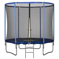 Trampolino Elastico da Esterno, Tappeto Elastico per Bambini e Adulti da Giardino con Rete di Sicurezza, Scaletta e Bordo Imbottito, Giochi da Giardino e Casa, Ø244x240cm, Blu e Nero