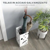 Portaombrelli in Metallo con 4 Ganci e Vaschetta Raccogligocce, 15.5x15.5x41cm, Bianco
