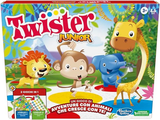 Twister Junior, gioco in scatola Hasbro Gaming, tappetino da gioco fronte-retro, 2 giochi in 1, gioco da festa per bambi
