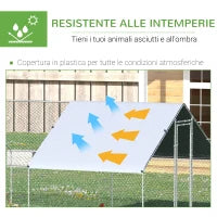 Pollaio da Giardino con Telaio Zincato, Copertura Impermeabile e Rete Esagonale, 3x8x2m, Argento