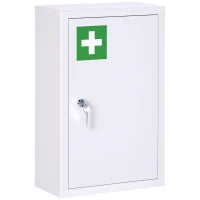 kleankin Armadietto Medicinali a 3 Ripiani in Acciaio Inox con 2 Chiavi e Montaggio a Parete, 30x14x46 cm, Bianco
