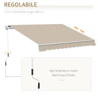 Tenda da Sole 4x2.5 m Avvolgibile a Manovella con Copertura Impermeabile, in Metallo e Alluminio, Beige
