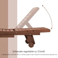 Lettino Prendisole in Legno, Lettino Sdraio da Giardino con Ruote e Vassoio Estraibile 182x60x35cm