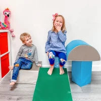 Set Costruzioni Morbide per Bimbi 1-3 Anni con 5 Blocchi Colorati, Set da Gioco Blocchi Morbidi per bambini in Finta Pelle e Schiuma, Marrone, Cachi, Blu, Verde e Celeste