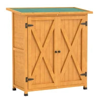 Armadietto da Giardino, Capanno degli Attrezzi in Legno, Resistente alle Intemperie con 2 Porte Tetto in Asfalto 110 x 55 x 117 cm, Giallo