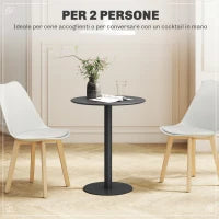Tavolo da Cucina Rotondo per 2 Persone dal Design Moderno in Acciaio, Ø60x72 cm, Nero