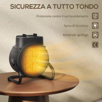 Riscaldatore Elettrico e Regolabile a 3 Modalità, in PP e PA Ignifugo, 21.5x15.8x22 cm, Nero