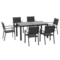 Set da Giardino con Tavolo Allungabile in Vetro e 6 Sedie con Seduta Traspirante, Grigio Scuro