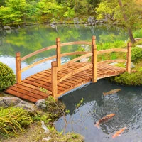 Ponte da Giardino in Legno, Decorazione del Giardino, 185L x 72l x 58H cm con Parapetto, Legno di Abete, Arancione