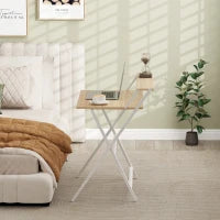 Scrivania Pieghevole con Ripiano per Monitor, 81.5x62x86.5 cm, Legno e Bianco