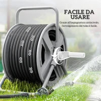 Avvolgitubo da Giardino a Parete e Autoportante per 40m di Tubo con Manovella, Grigio
