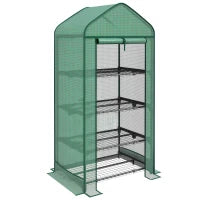 Serra per Piante a 4 Ripiani con Porta Avvolgibile, in Metallo e PE, 69x49x158 cm, Verde Scuro