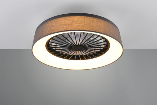 FARESUND VENTILATORE E PLAFONIERA LED 30W 3500lm, 2700 - 6500K DIFFUSORE SATINATO CON BORDO TESSUTO GRIGIO CON TELECOMANDO MULTIFUNZIONE REGOLAZIONE INTENSITA' E TEMPERATURA DI COLORE D.48,5CM