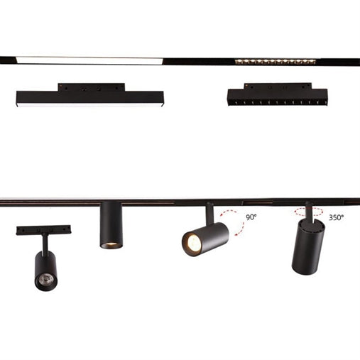 FARETTO LED 15W 48V DC MAGNETICO PER BINARIO AD INCASSO NERO DIREZIONABILE