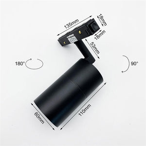 FARETTO LED 15W 48V DC MAGNETICO PER BINARIO AD INCASSO NERO DIREZIONABILE