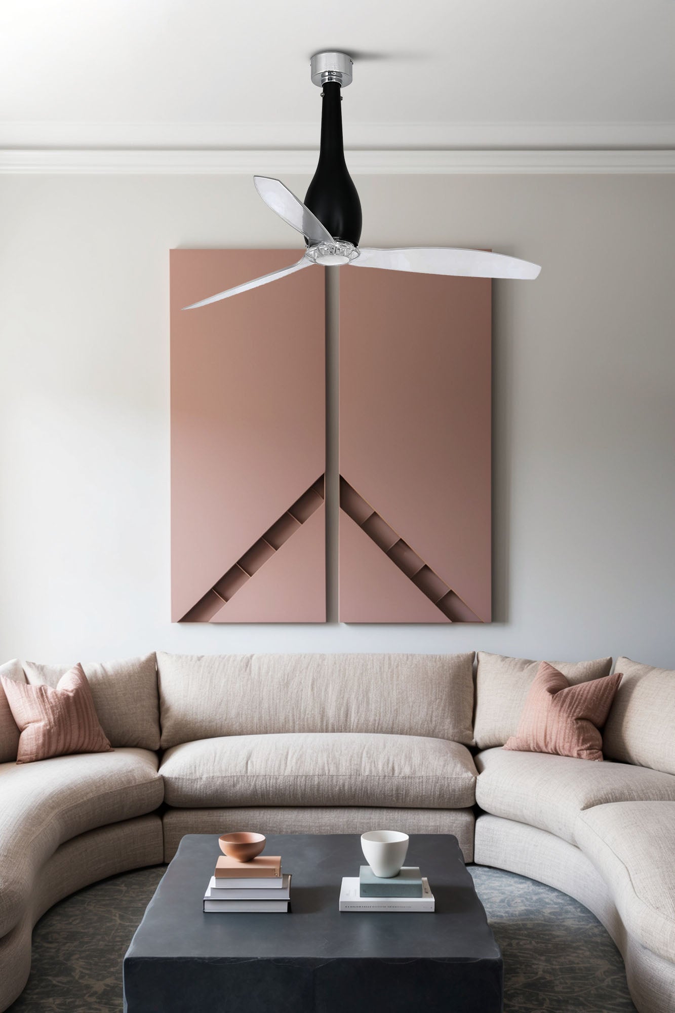 Faro 32003 Ventilatore a Soffitto Senza Luce Motore Dc Diametro 128 Cm Telecomando Nero Opaco