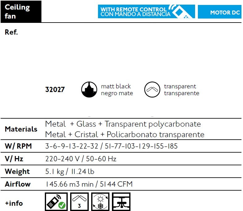 Faro 32027 Ventilatore Senza Luce Tecnologia Dc Diametro 128 Cm Funzione Inversa Nero Opaco
