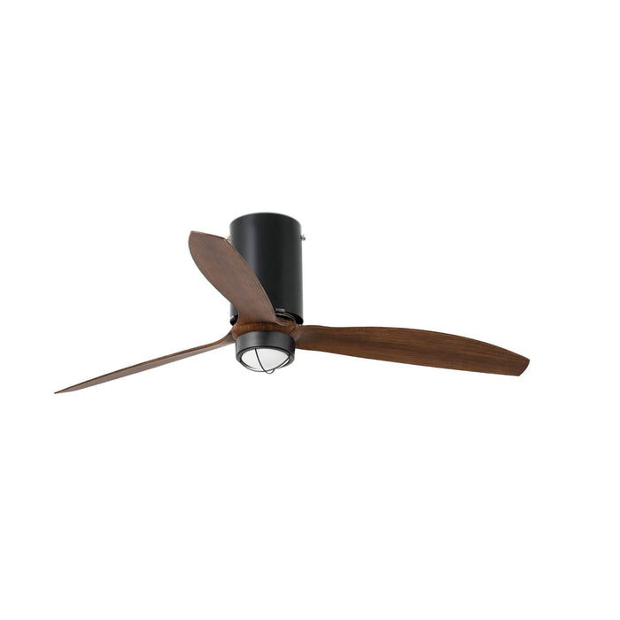 FARO Ventilatore da soffitto con luce MINI TUBE FAN Ø1280 mm 17 W 3000 K luce calda, 6 velocità, motore DC, funzione inversa, telecomando, nero opaco, acciaio e vetro, pale ABS finitura noce FARO-3204