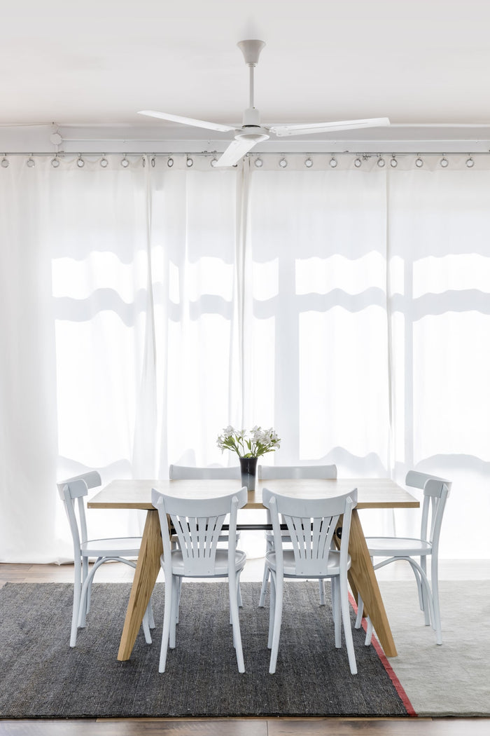 FARO Ventilatore Da Soffitto In Metallo Bianco 3 Pale In Acciaio 140 cm 44 cm dal Soffitto Interruttore a Parete 6 Velocita AC 16-48W Senza Luce Modello Indus FARO-33001