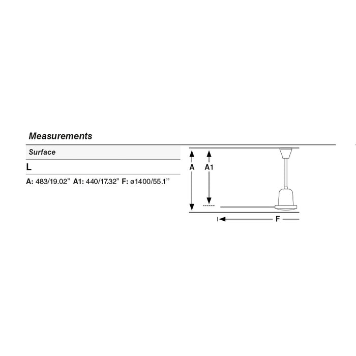 FARO Ventilatore Da Soffitto In Metallo Bianco 3 Pale In Acciaio 140 cm 44 cm dal Soffitto Interruttore a Parete 6 Velocita AC 16-48W Senza Luce Modello Indus FARO-33001