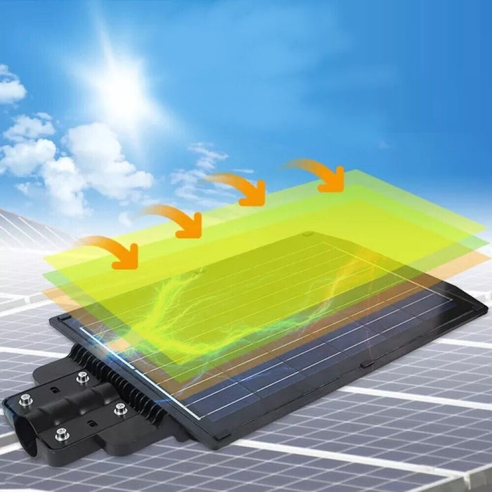 FARO LED LAMPIONE STRADALE 1200W PANNELLO SOLARE SENSORE CREPUSCOLARE IP65