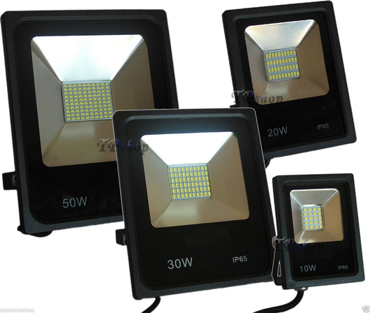 FARO LED SMD SLIM FARETTO SPOT LUMINOSITA' LUCE BIANCA FREDDA 10 20 30 50 W IP65 10 Watt