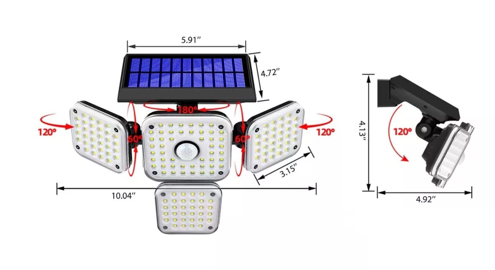 FARO SOLARE FARETTO ORIENTABILE CON SENSORE DI MOVIMENTO 144 LED SMD TY05117