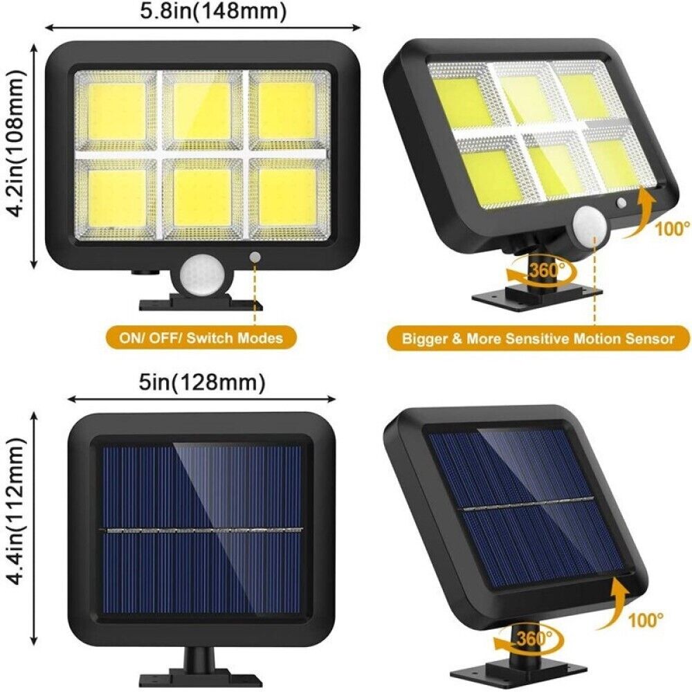 FARO SOLARE LED CON PANNELLO FARETTO SENSORE DI MOVIMENTO 120 LED COB XZ-F120