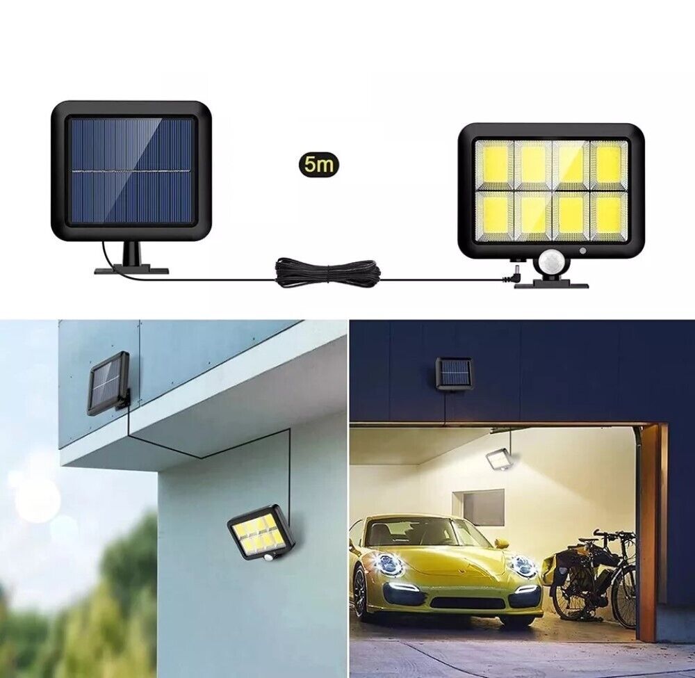 FARO SOLARE LED CON PANNELLO FARETTO SENSORE DI MOVIMENTO 120 LED COB XZ-F120