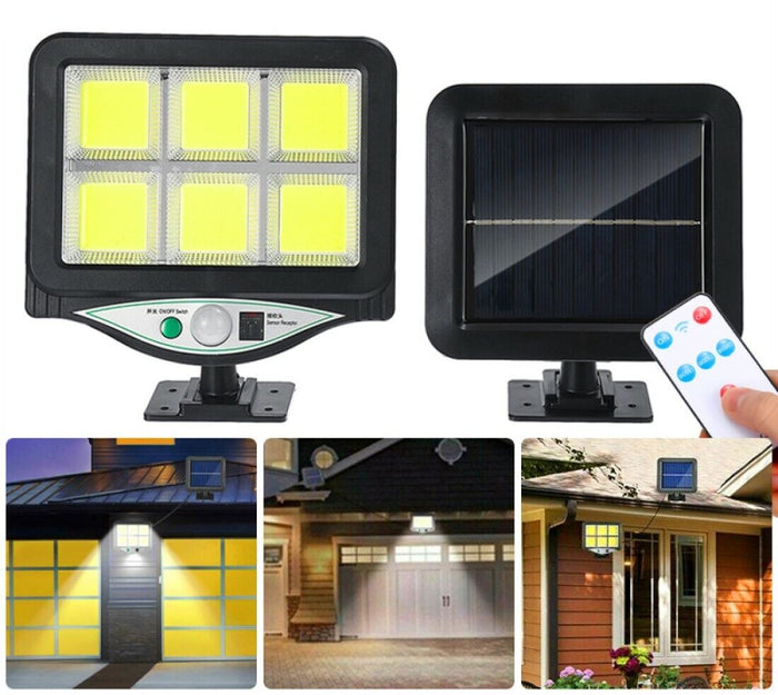 FARO SOLARE LED CON PANNELLO FARETTO SENSORE DI MOVIMENTO 128 LED COB  BK-128-6