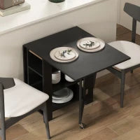 Tavolo da cucina o sala da pranzo pieghevole e rimovibile, 3 mensole, 2 abbattibili, design moderno, 120 x 60 x 75 cm, nero
