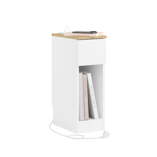 SoBuy Comodino Sottile con Presa di Ricarica, comodino Stretto con Presa Standard, Porta USB e Porta Type-C per Camera da Letto e Soggiorno, Bianco L20 x P35 x A60 cm FBT111-E-WN