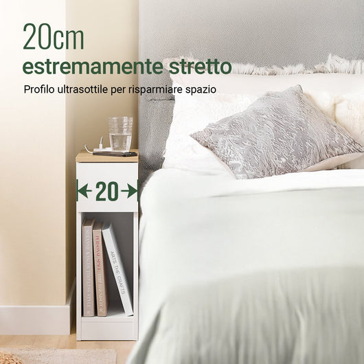 SoBuy Comodino Sottile con Presa di Ricarica, comodino Stretto con Presa Standard, Porta USB e Porta Type-C per Camera da Letto e Soggiorno, Bianco L20 x P35 x A60 cm FBT111-E-WN