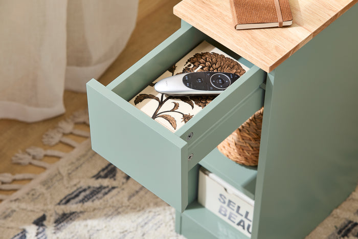 SoBuy Comodino Sottile comodino per camera da letto con cassetto e 2 ripiano comodini per camera da letto e soggiorno Tavolino divano Verde L20 x P35 x A61 cm FBT111-GR