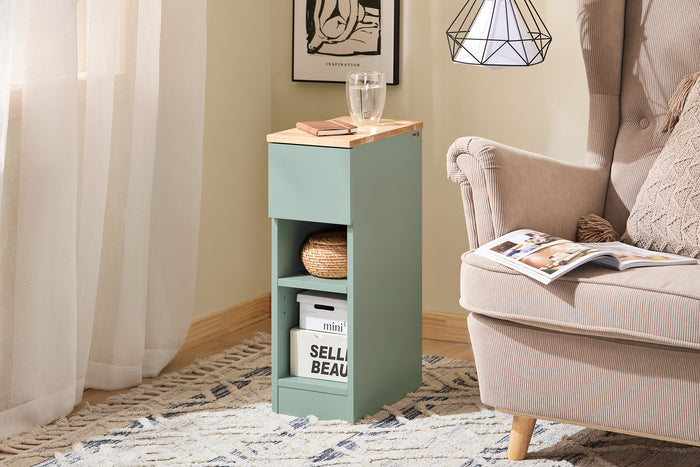 SoBuy Comodino Sottile comodino per camera da letto con cassetto e 2 ripiano comodini per camera da letto e soggiorno Tavolino divano Verde L20 x P35 x A61 cm FBT111-GR