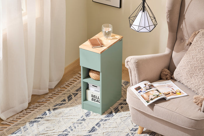 SoBuy Comodino Sottile comodino per camera da letto con cassetto e 2 ripiano comodini per camera da letto e soggiorno Tavolino divano Verde L20 x P35 x A61 cm FBT111-GR