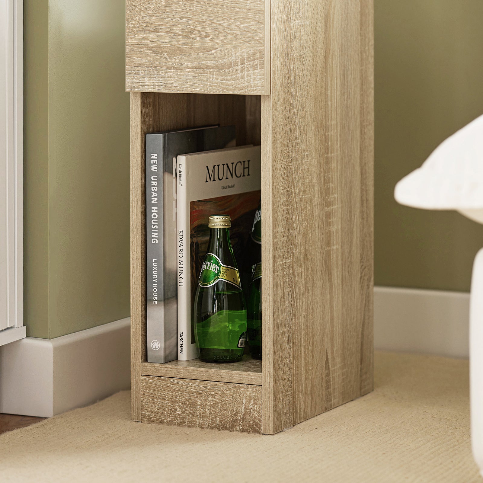 Comodino con cassetto per letto a molle 20x60x35 cm Naturale FBT111-N