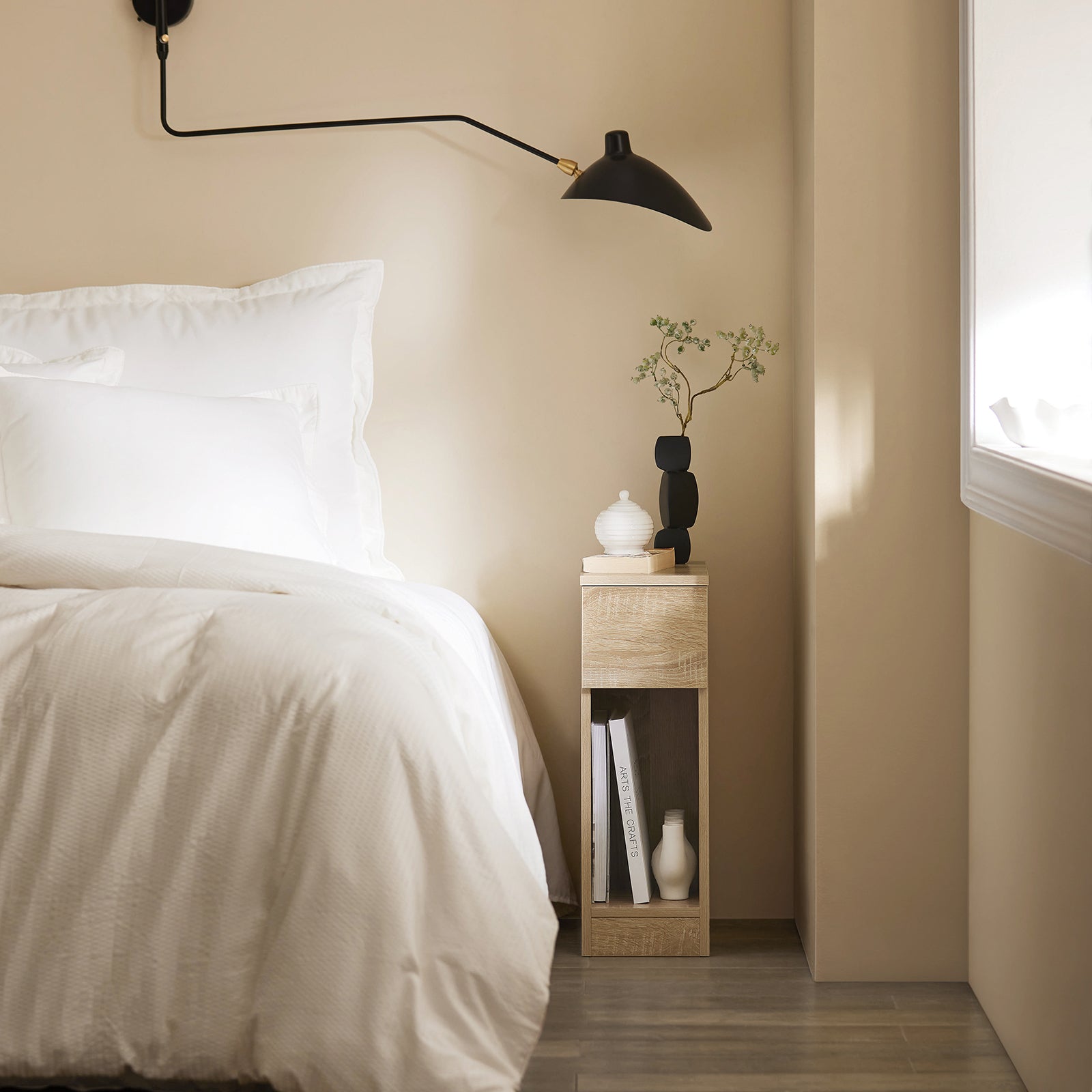 Comodino con cassetto per letto a molle 20x60x35 cm Naturale FBT111-N