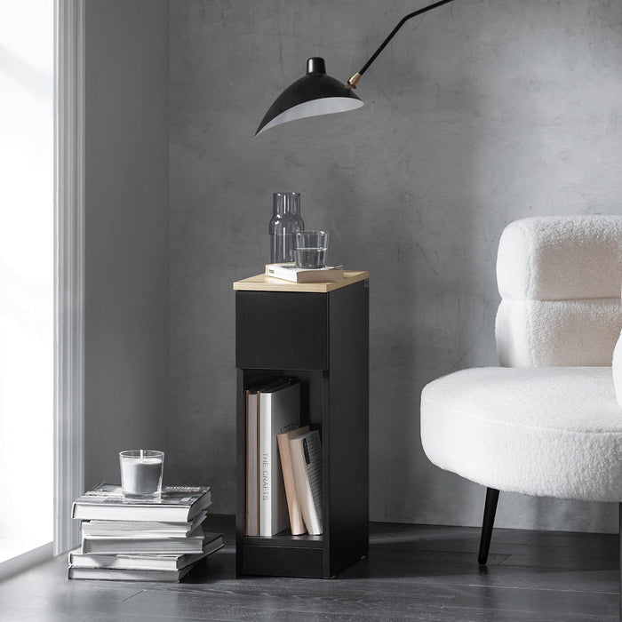 Comodino con cassetto per letto a molle 20x60x35 cm Nero FBT111-SCH