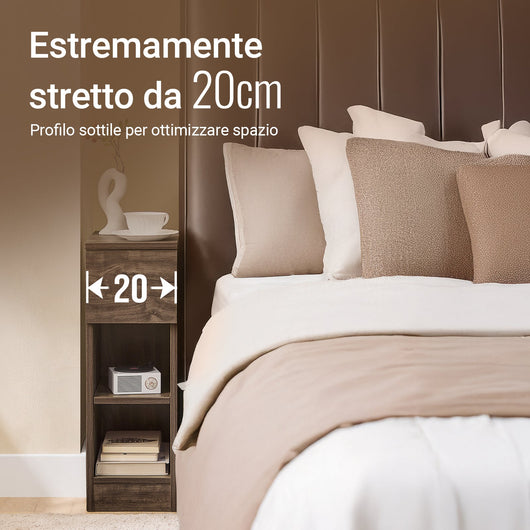 SoBuy Comodino Sottile comodino per camera da letto con cassetto e 2 ripiano comodini per camera da letto e soggiorno Tavolino divano Marrone L20 x P35 x A60 cm FBT111-SN