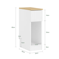 SoBuy Tavolino da notte stretto di 20 cm di larghezza con cassetto a design ondulato, Tavolino stretto per divano, Tavoli da notte per camera da letto e soggiorno, colore bianco e legno 20 x 35 x 60 cm FBT111-W