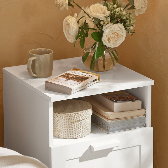 Comodino per letto Tavolino stretto Tavolo telefono Comodino con cassetti Bianco 39x39x55cm FBT112-W