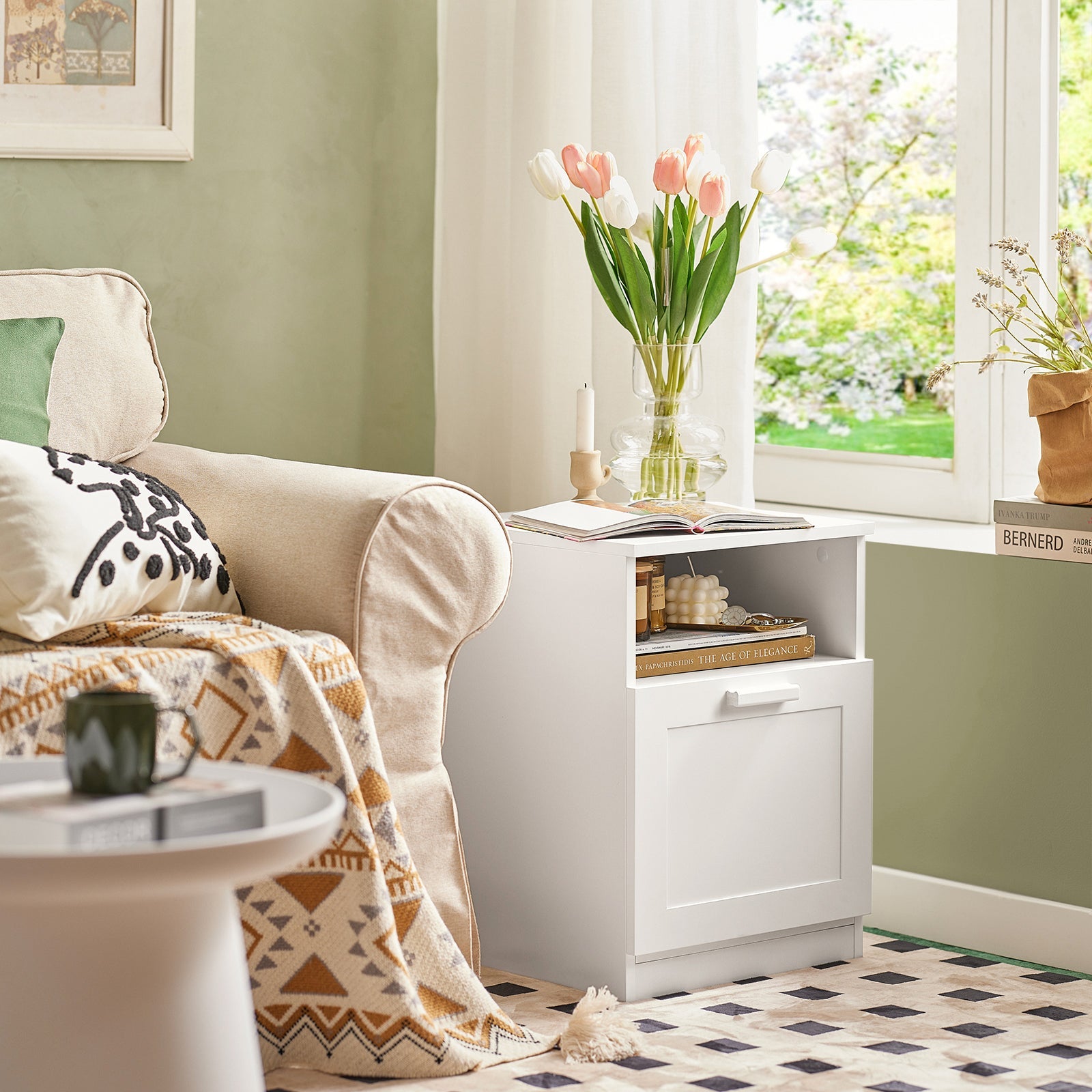 Comodino per letto Tavolino stretto Tavolo telefono Comodino con cassetti Bianco 39x39x55cm FBT112-W