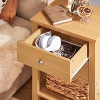 Comodino camera da letto, Tavolino telefono, Comodino con 2 cassetti, Naturale, 45x35x60 cm FBT114-N