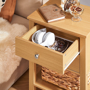 Comodino camera da letto, Tavolino telefono, Comodino con 2 cassetti, Naturale, 45x35x60 cm FBT114-N