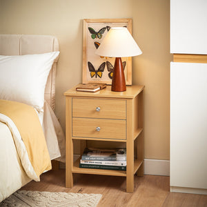 Comodino camera da letto, Tavolino telefono, Comodino con 2 cassetti, Naturale, 45x35x60 cm FBT114-N