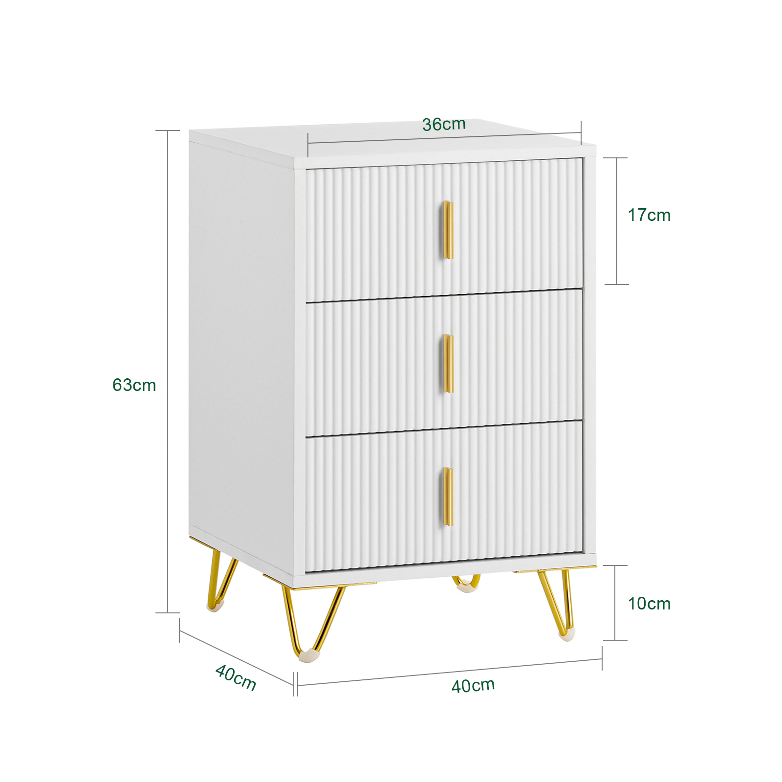 Comodini letto con cassetti Tavolino da salotto o soggiorno Tavolino telefono 40x40cm Bianco 3 cassetti FBT115-L-W