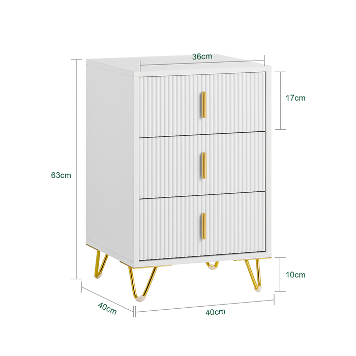 Comodini letto con cassetti Tavolino da salotto o soggiorno Tavolino telefono 40x40cm Bianco 3 cassetti FBT115-L-W