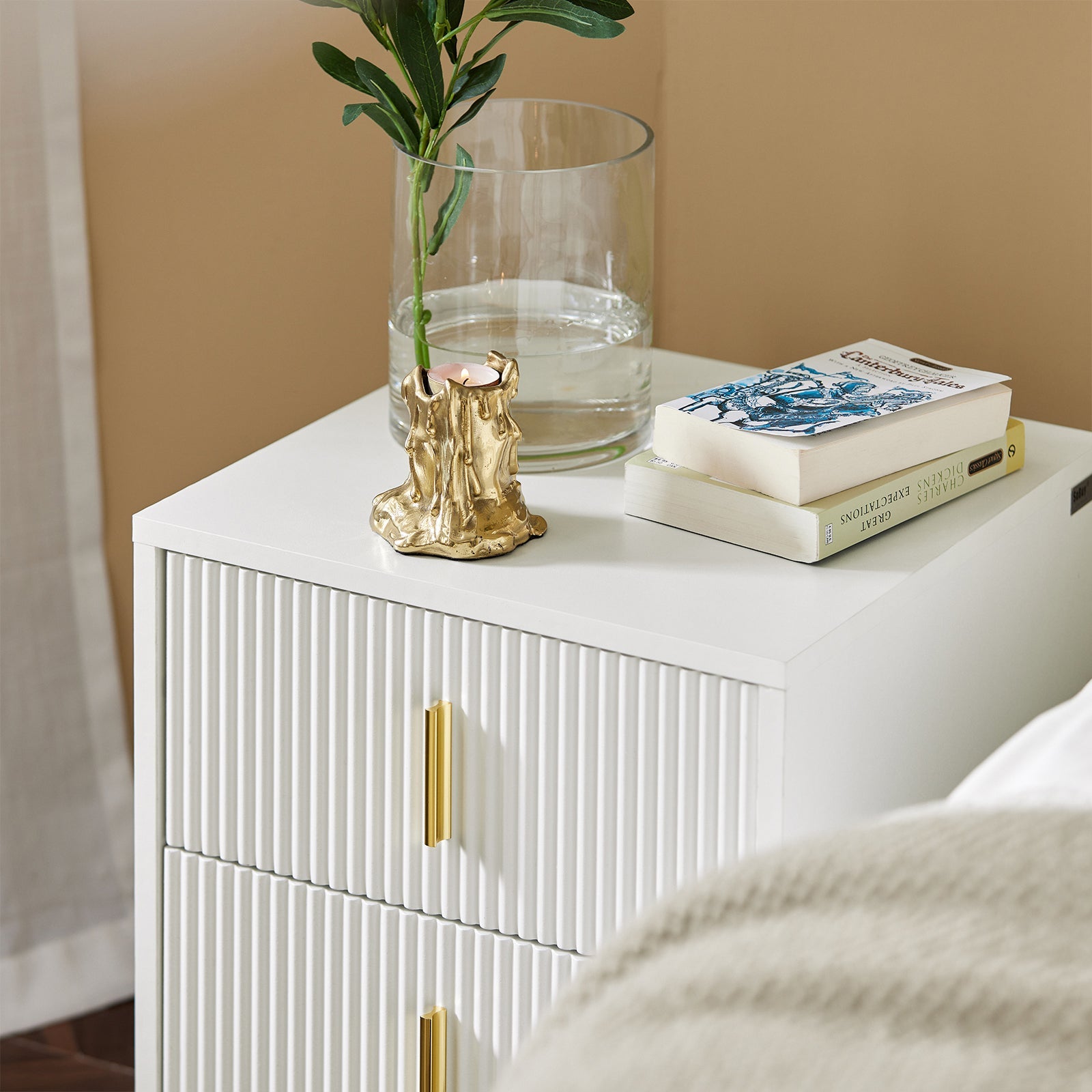 Comodini letto con cassetti Tavolino da salotto o soggiorno Tavolino telefono 40x40cm Bianco 2 cassetti FBT115-W